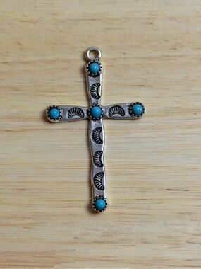 Southwest Turquoise Silver Tone Cross Pendant NWOT